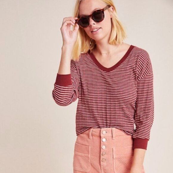 by Anthropologie V-Neck Striped Top l - Picture 7 of 8